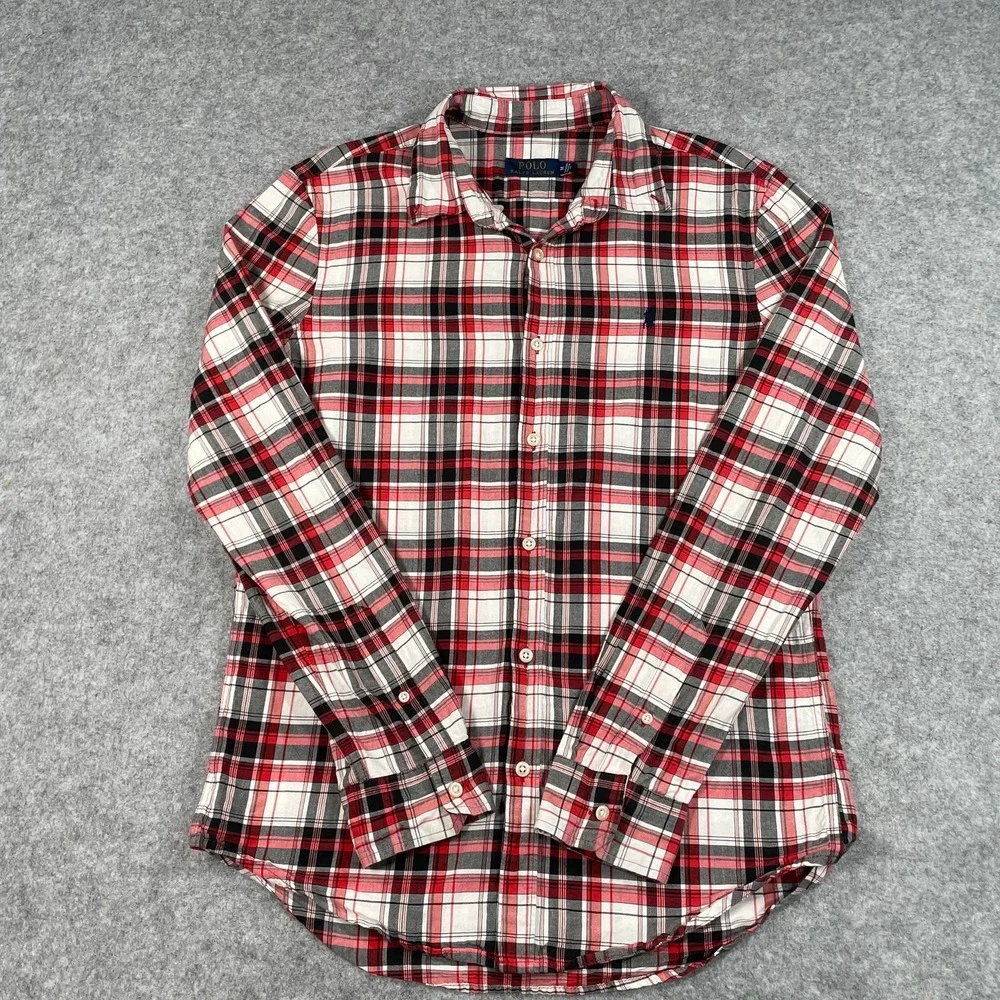 Polo Ralph Lauren Mens Shirt M Red Plaid Long Sleeve Classic Prep Button Down